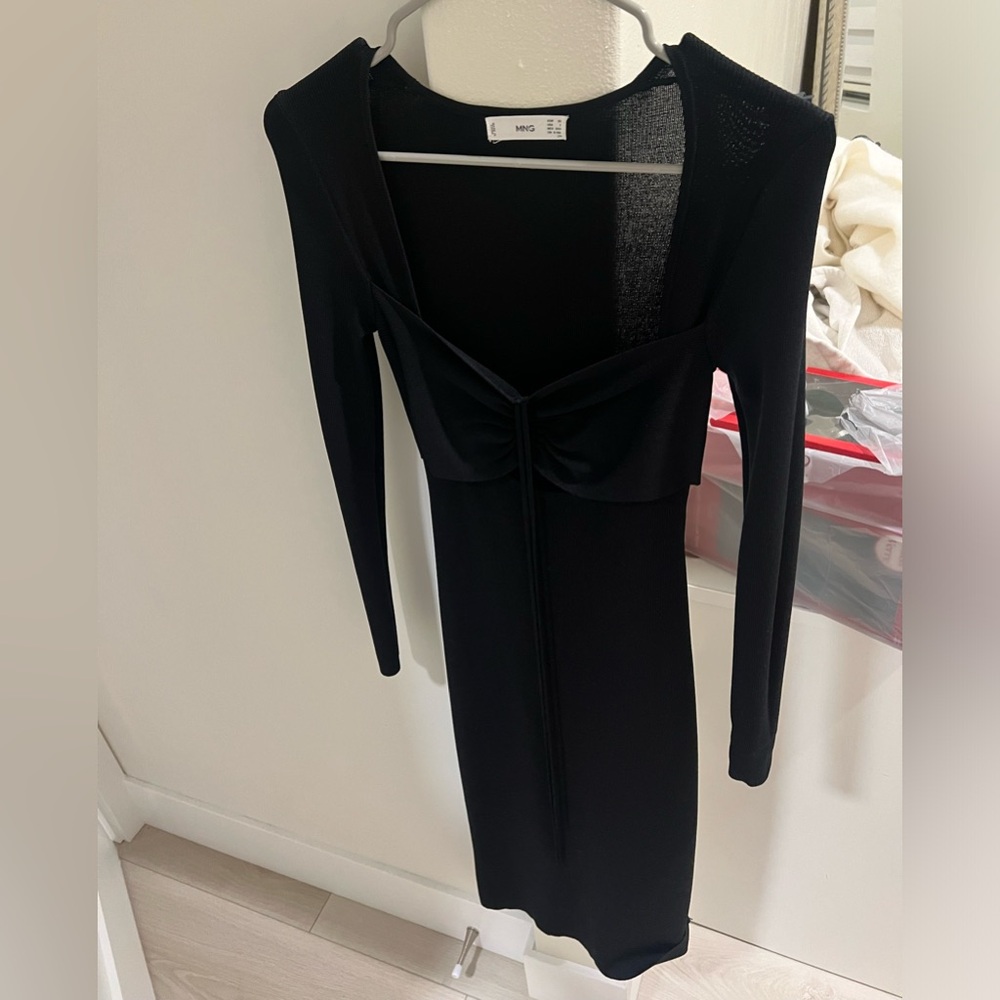 Mango Black Tie front midi dress
